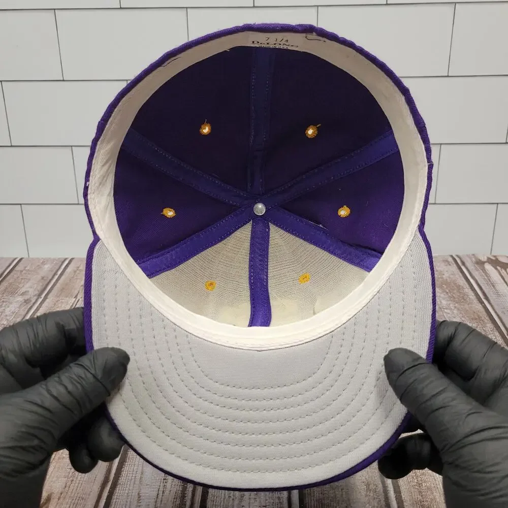 Vintage DeLONG UW Stevens Point  Pointers Fitted Hat 7 1/4 Made USA Purple Gold